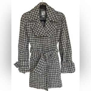 Armani Exchange A|X Black and White Houndstooth winter wool trench coat